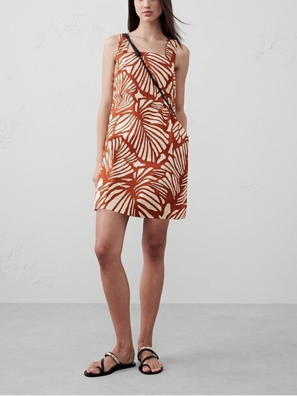 Banana Republic Linen-blend Orange Leaf Print Shift Dress | Size Medium